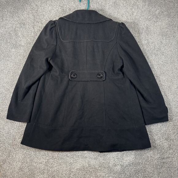 Guess Coat Womens Large Black Wool Blend Toggle Duffle Mid Length Lined Winter - Picture 11 of 13